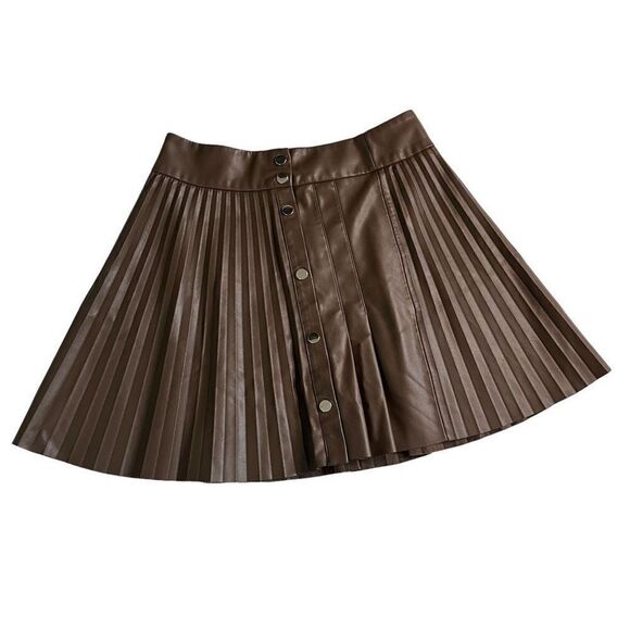Zara Faux Leather Pleated Skirt Brown Blogger Favorite - Picture 6 of 10